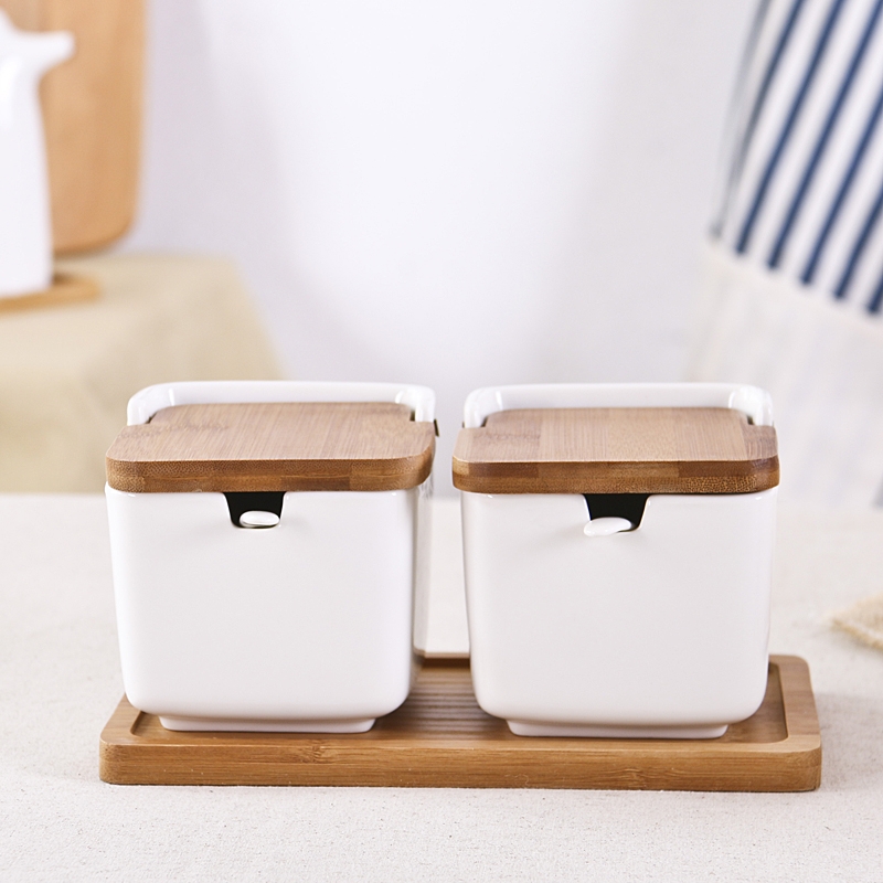 Qiao longed for household ceramics put salt seasoning box with a cover pot seasoning sauce pot sugar pot seasoning suit salt group