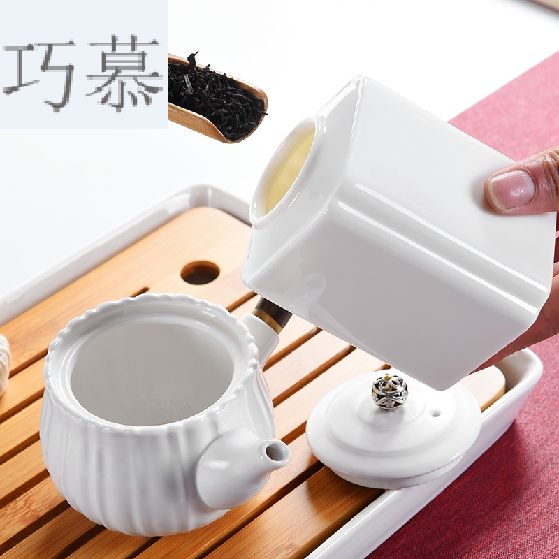 Qiao mu dehua white porcelain tea pot kung fu tea set ceramic accessories household storage tanks seal pot tea storage box