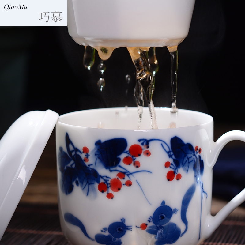 Qiao mu jingdezhen ceramic tea cup with cover cups filter office hand - made tea tea cup