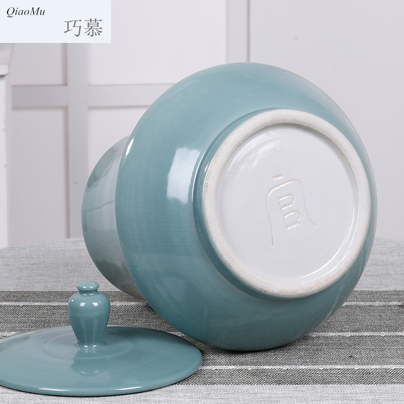 Qiao mu ceramics with cover barrel 20 jins of jingdezhen domestic large capacity storage tanks containing insect - resistant moistureproof flour boxes