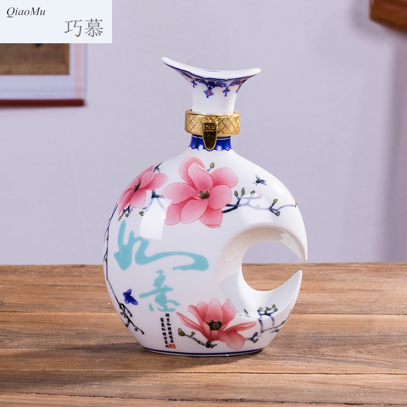 Qiao mu 1 catty ceramic creative furnishing articles decoration empty bottles household small bottle peach blossom put liquor sealing characteristics of wine