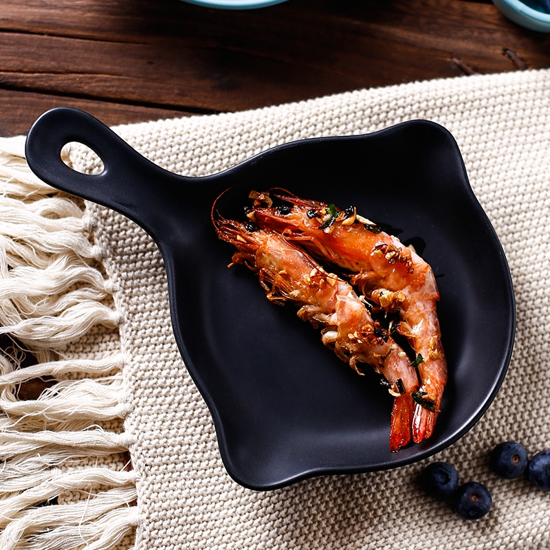 Qiao mu Nordic contracted three color ceramic tableware glaze breakfast dishes with pan baked baked FanPan handle western food