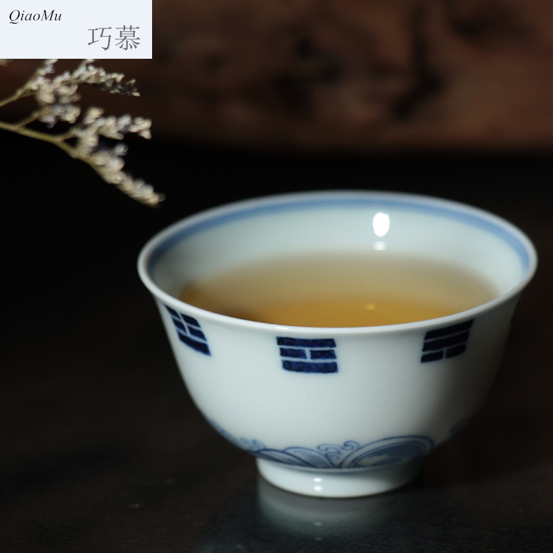 Qiao mu JYD kangxi porcelain gossip tattoo cup jingdezhen archaize manual sample tea cup ceramic tea set kunfu tea