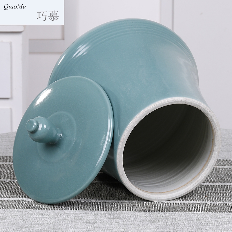 Qiao mu ceramics with cover barrel 20 jins of jingdezhen domestic large capacity storage tanks containing insect - resistant moistureproof flour boxes