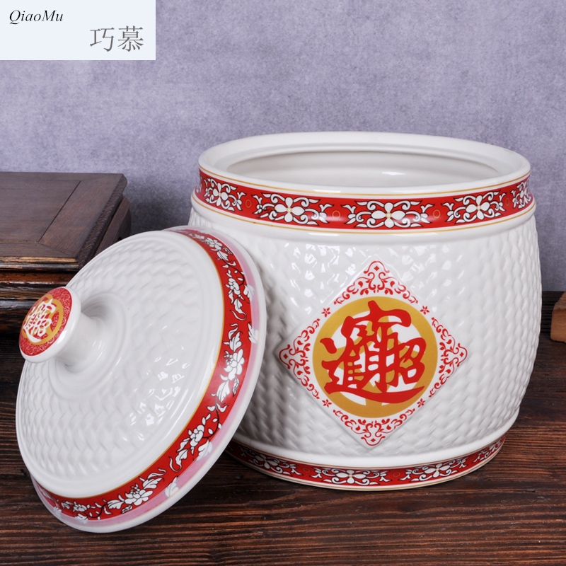 Qiao mu jingdezhen ceramic barrel household moistureproof insect - resistant ricer box tank barrel storage bins with cover seal storage