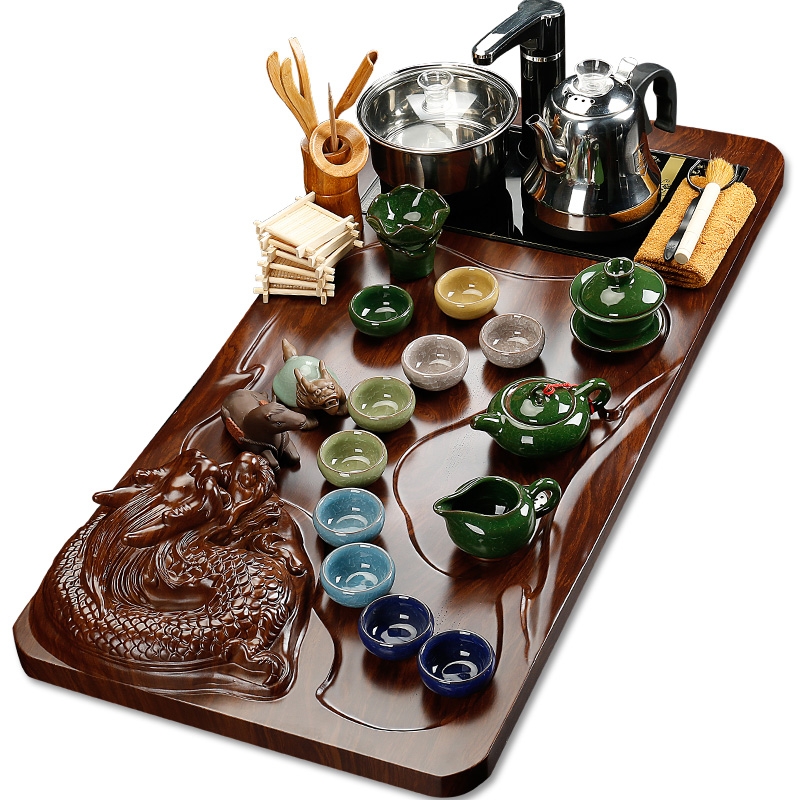 Qiao longed for a whole set of kung fu tea set home office ceramic electric magnetic furnace tea tea solid wood tea tray