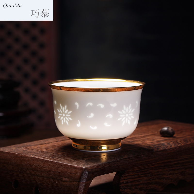 Qiao mu hollow out exquisite thin body see colour porcelain teacup pervious to light a single cup of jingdezhen ceramic kung fu tea set a character