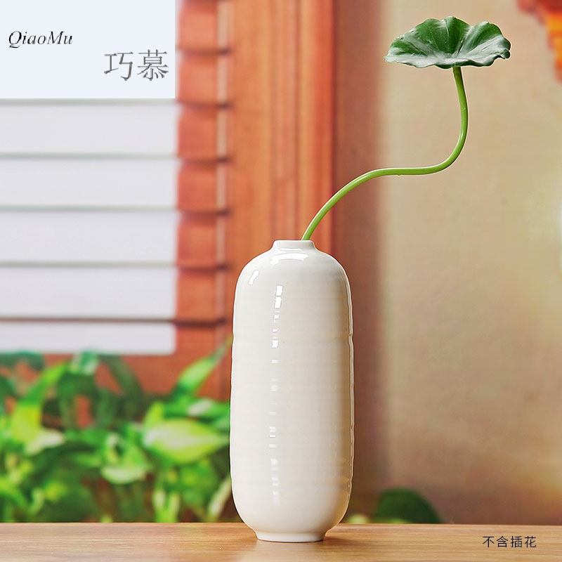 Qiao mu dehua white porcelain flowers, pure color ceramic vase mini desktop accessories furnishing articles tea geometric floret