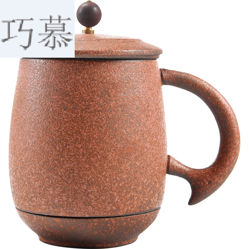 Qiao mu Japanese mugs ceramics with cover large capacity filter cup office tea cup of water glass cup