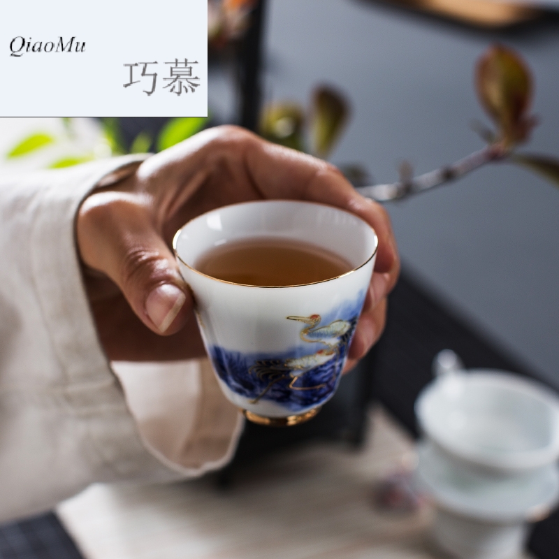 Qiao mu hand - made ceramic household wooden side of a complete set of the see colour white porcelain tea set kung fu tea pot of celadon