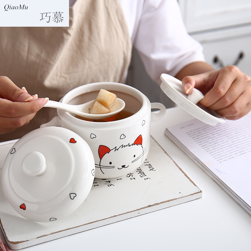 Qiao stew for ceramic household hose insulation cover bird 's nest soup bowl soup pot stew creative stew soup double cover cup steaming cup
