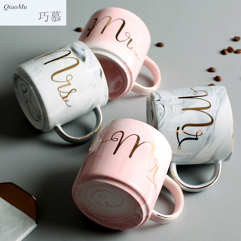 Qiao mu DHT marble mark cup high - capacity ceramic lovers creative home office men and women for breakfast