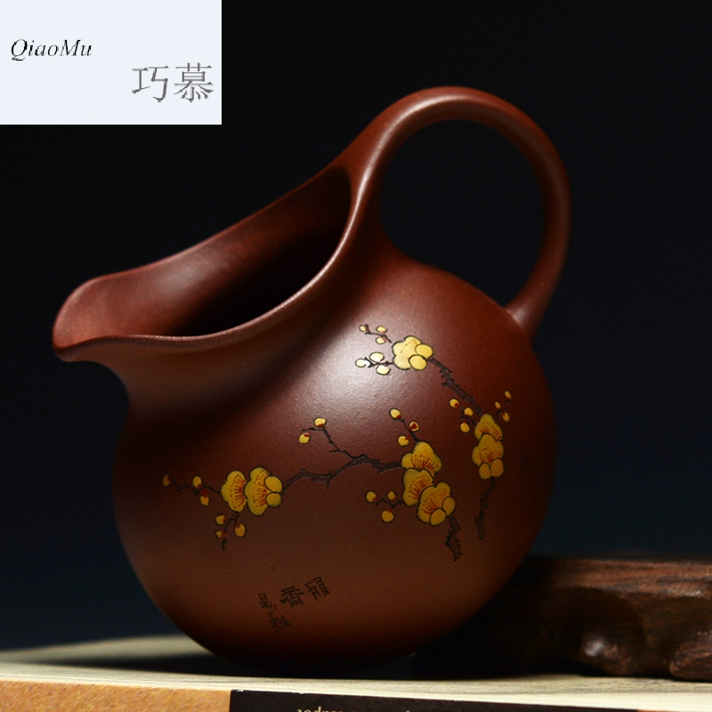 Qiao mu QD yixing it kung fu tea set pure purple clay large carved manually draw stippling name plum flower fair keller cups