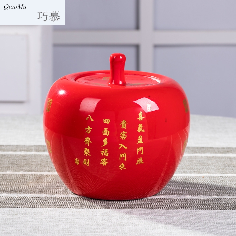 Qiao mu jingdezhen ceramic barrel feng shui with cover 10 jins to household moistureproof insect - resistant wedding candy storage tank