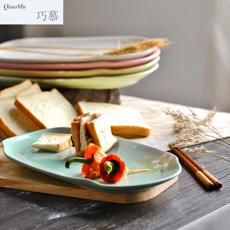 Qiam longed for home opportunely Japanese - style tableware ceramics rectangular flat dish dish dish creative fish dish plates expression