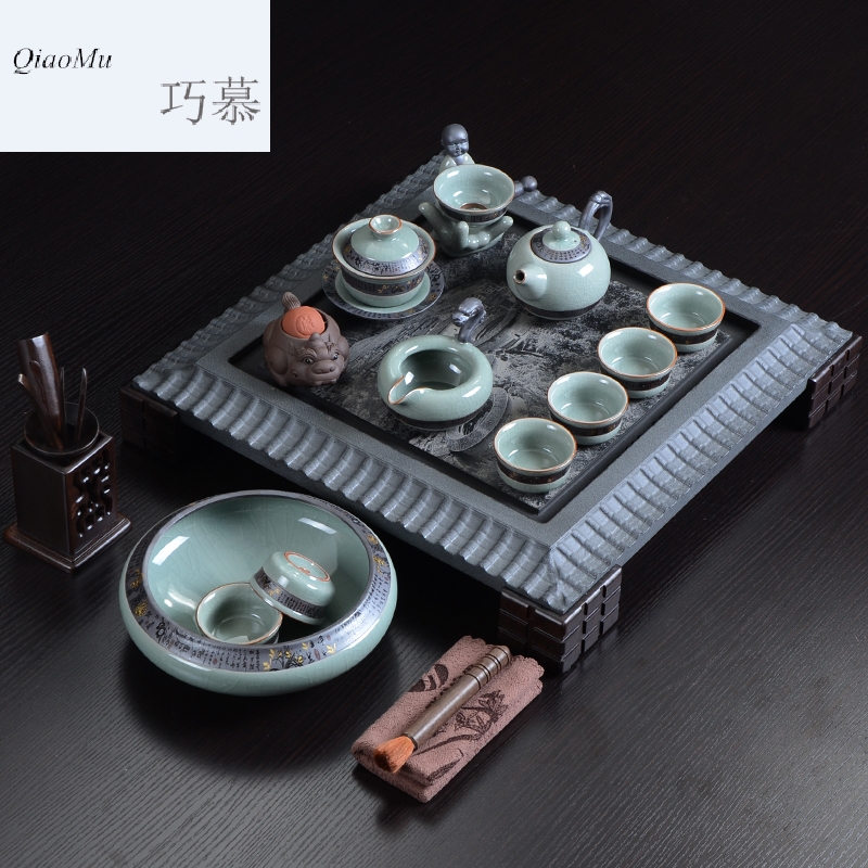 Qiao mu kung fu tea set a complete set of purple sand teapot on elder brother up sample tea cup sharply stone tea tray