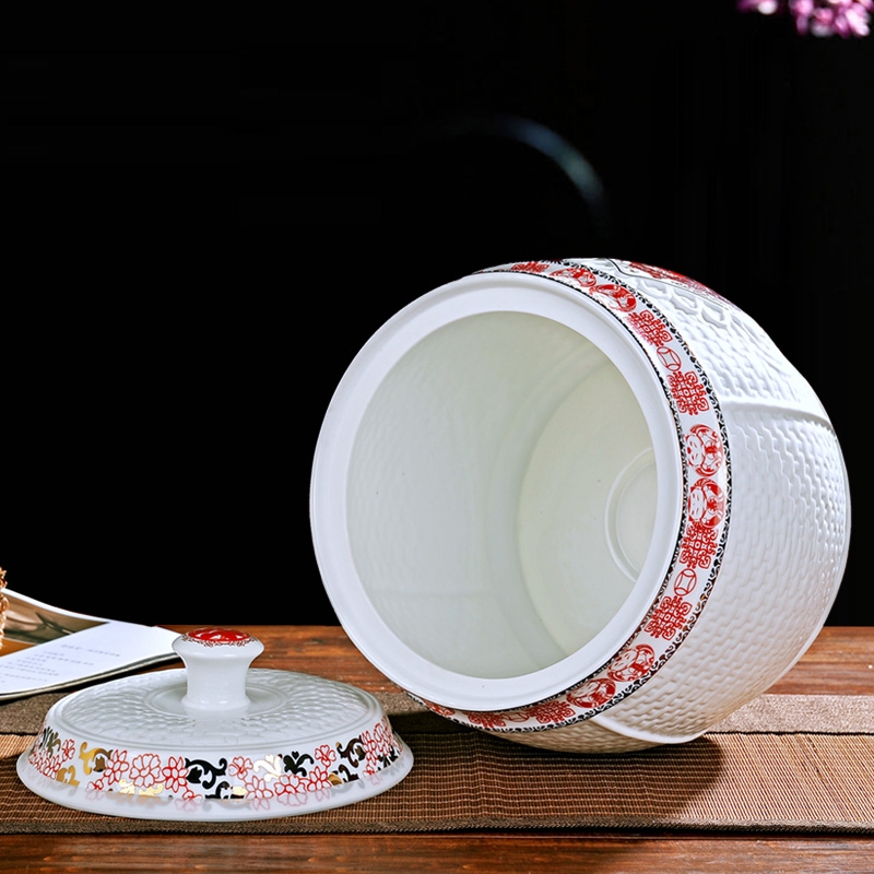 Qiao mu ceramic barrel rice bucket storage bins insect - resistant moistureproof with cover housewarming gift jingdezhen flour barrels of marriage