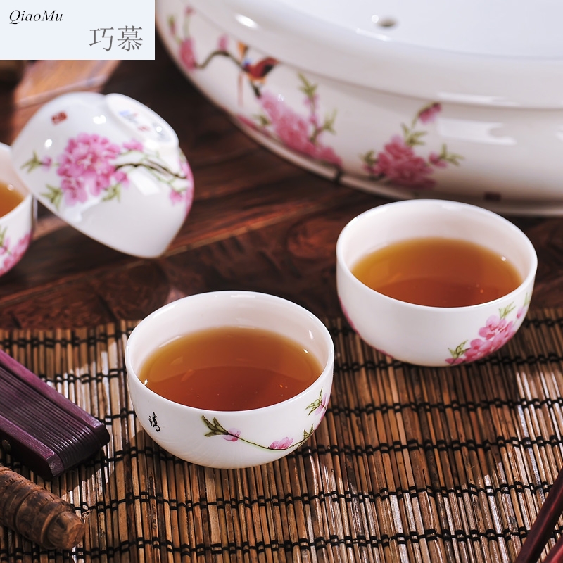 Qiao mu jingdezhen ceramics 8 head double tea set peach blossom put with cover new water in the teapot