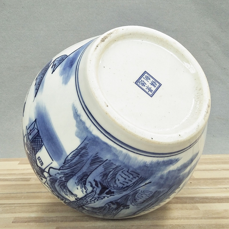 Qiao mu classical jingdezhen blue and white ceramic bottle 5 jins of hand - made of hand - made small expressions using sealed empty jars liquor container