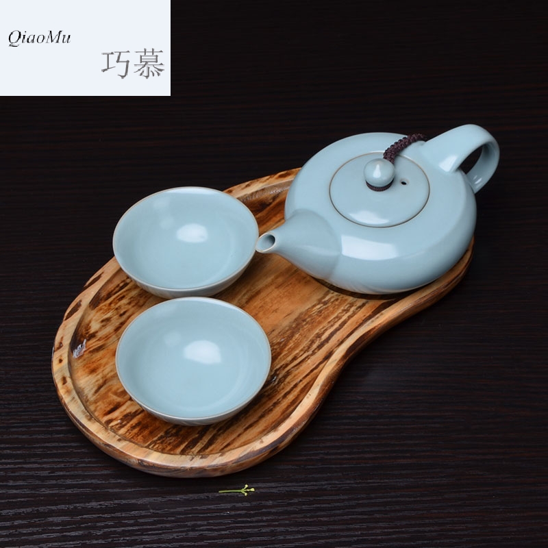 Qiao travel for up fine tea sets portable your porcelain office set a pot of two cups of solid wood tray