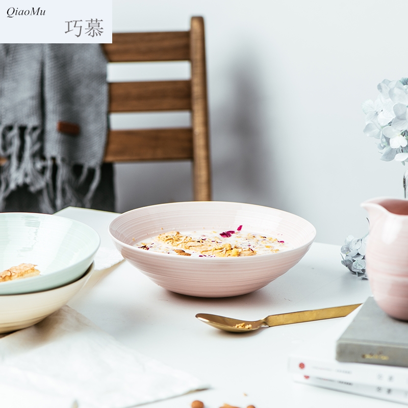 Qiam qiao mu ceramic creative household porringer fruit salad bowl noodles bowl, lovely tableware posey town