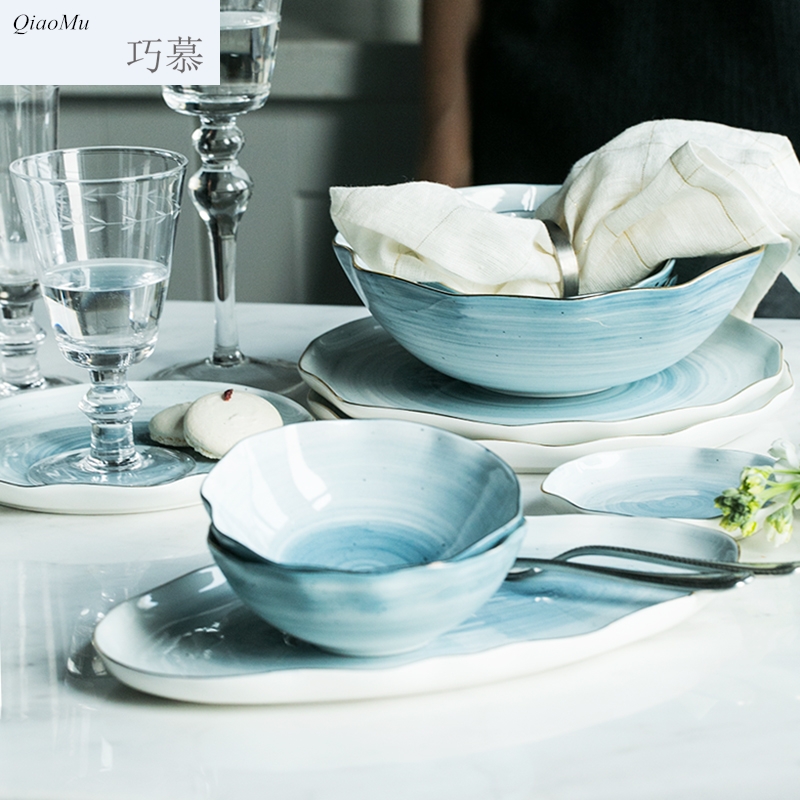 Qiao longed for creative household ceramics tableware rice bowl LIDS, up phnom penh western - style food tableware salad bowl bowl dish dish plate