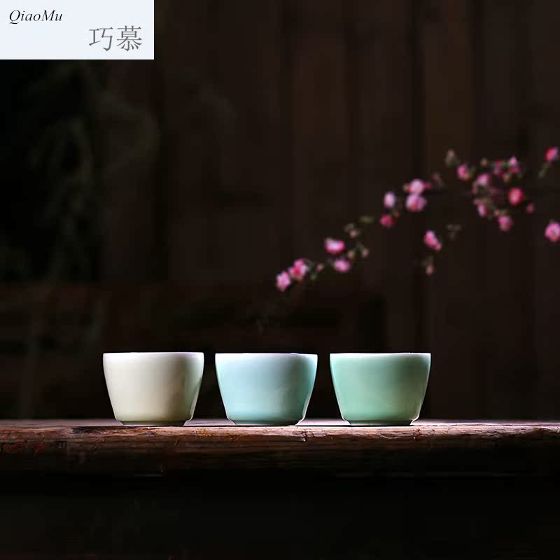 Qiao mu longquan celadon kung fu tea cups ceramic tea set a single cup of pu - erh tea cup sample tea cup master CPU manually individual cup