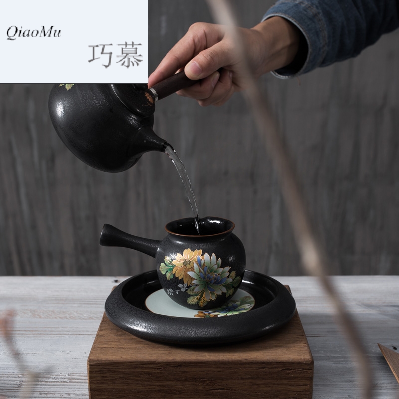 Qiao mu, black pottery creative ceramic Japanese pot bearing up pot holder, pot pad kung fu tea set on red glaze, flower dry terms