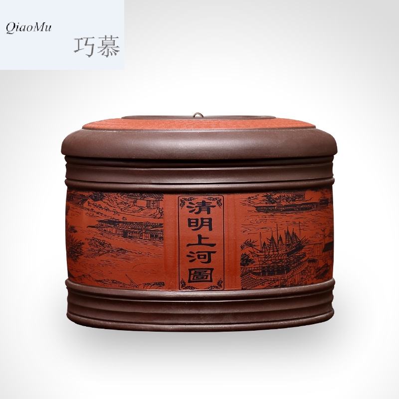 Qiao mu, yixing purple sand tea pot pu 'er three cake store receives king seal the ceramic pot of tea box of purple