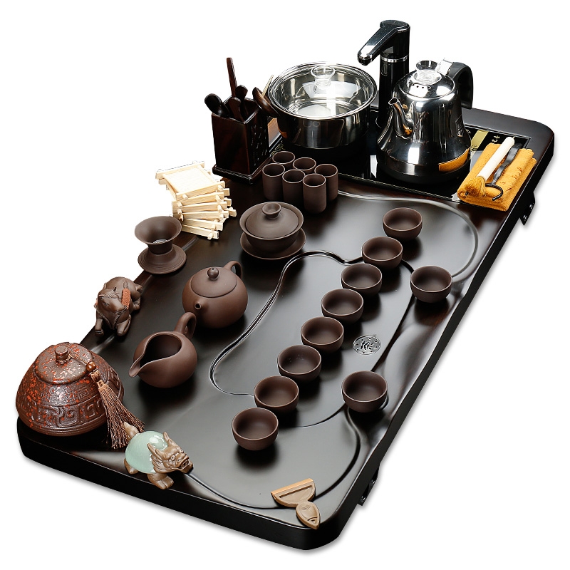 Qiao mu violet arenaceous kung fu tea tea set home office ceramic electric magnetic furnace ebony wood tea tray tea table