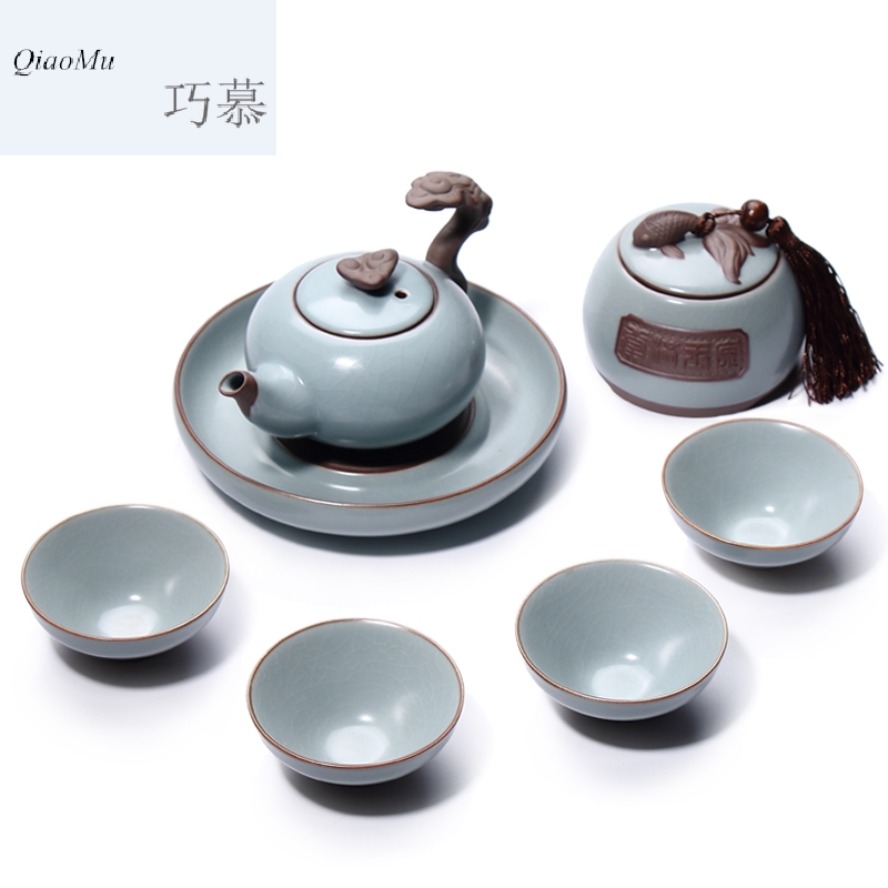 Qiao mu celadon your up on kung fu tea set your porcelain tea ware wooden side washing pot of tea, the tea pot