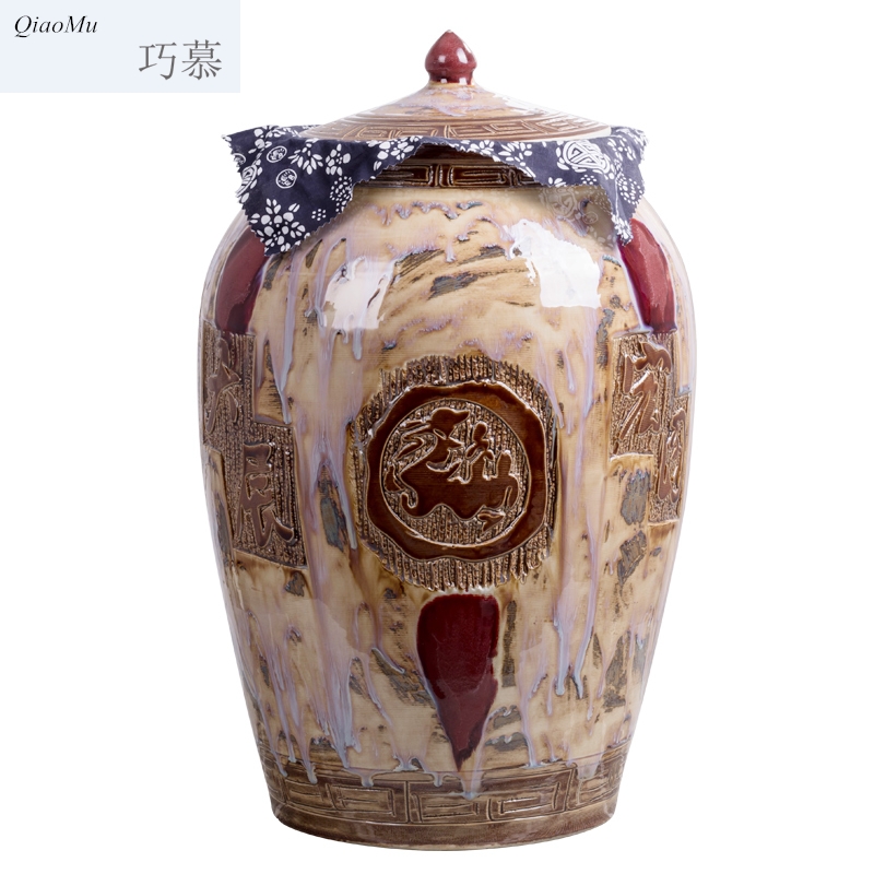 Qiao mu 50 kg of jingdezhen ceramics with cover household barrel 100 catties ricer box meter box cylinder storage tank seal storage