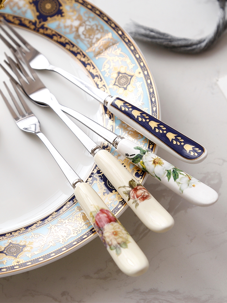 For European ceramic fruit fork handle small fork creative fashion restaurant dessert fork watermelon fruit to sign