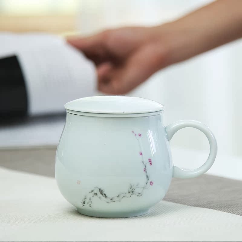 Qiao mu CTQ jingdezhen shadow green ceramic tea cups with cover filter cup keller gifts custom office