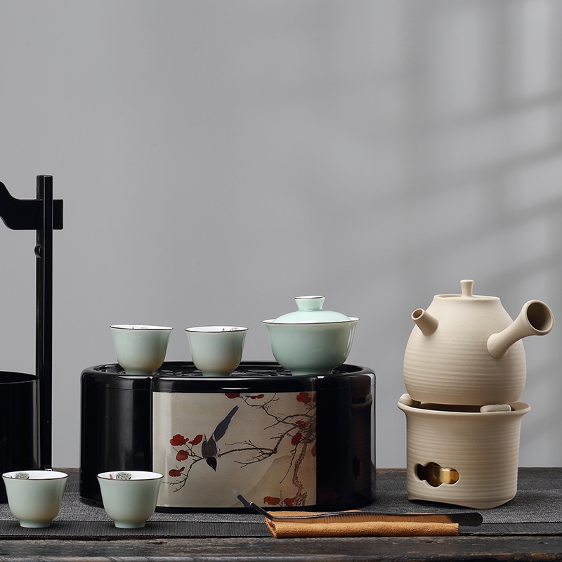 Qiao mu travel tea set suit portable kung fu tea tea tray tea tea stove vehicle - mounted is suing tea art ceramic tea