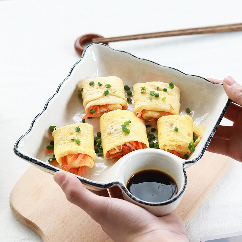 Qiao mu four dumplings plate 】 household vinegar dish creative Japanese rectangle ceramic tableware dishes dumplings