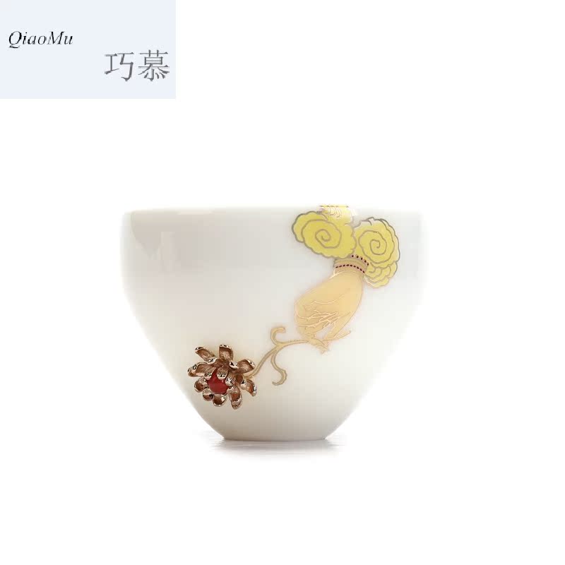 Qiao mu dehua white porcelain ceramic tea cup set silver master silver cup coppering. As silver Chinese white process