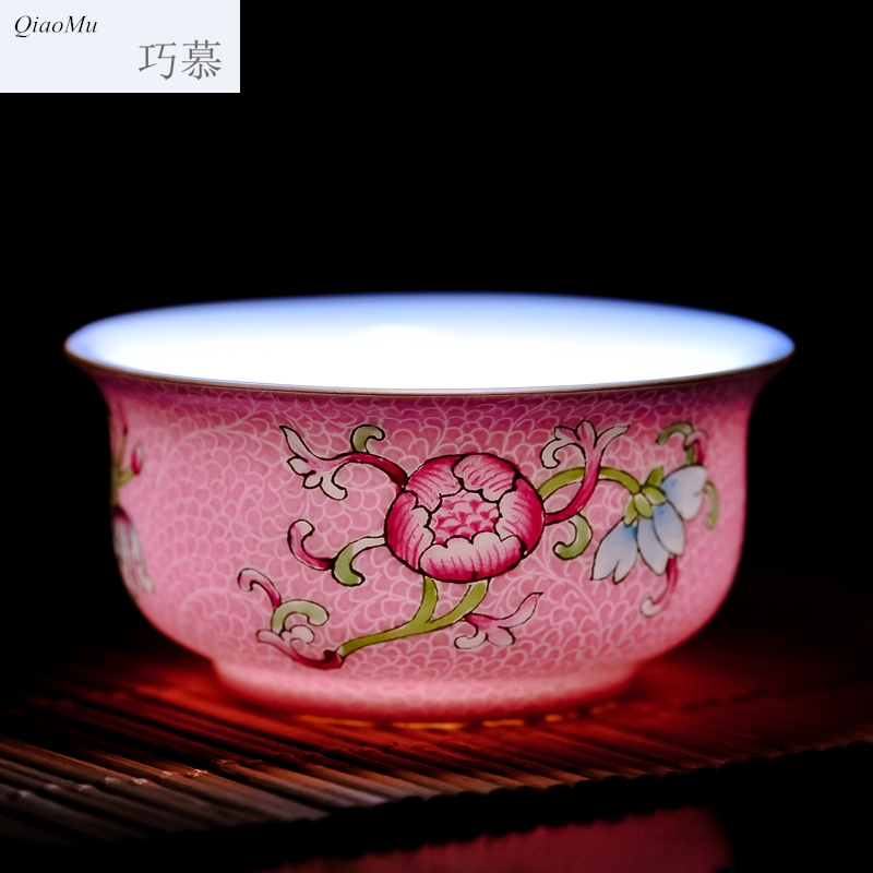 Qiao mu JYD grilled pastel flowers tea sets 6 head jingdezhen ceramic cups tureen hand - made of a mixture
