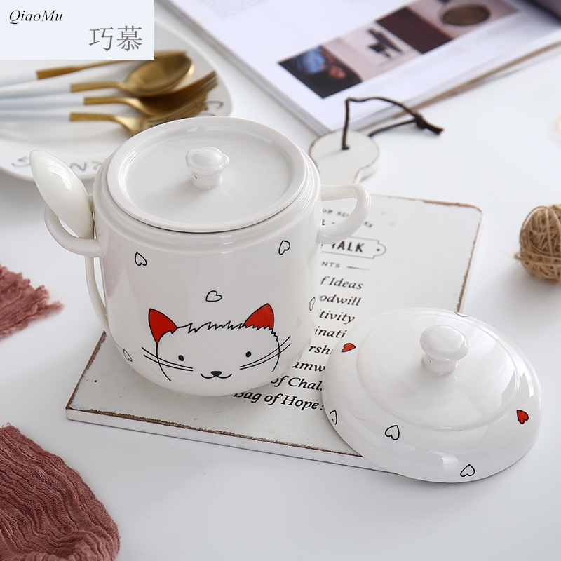 Qiao stew for ceramic household hose insulation cover bird 's nest soup bowl soup pot stew creative stew soup double cover cup steaming cup