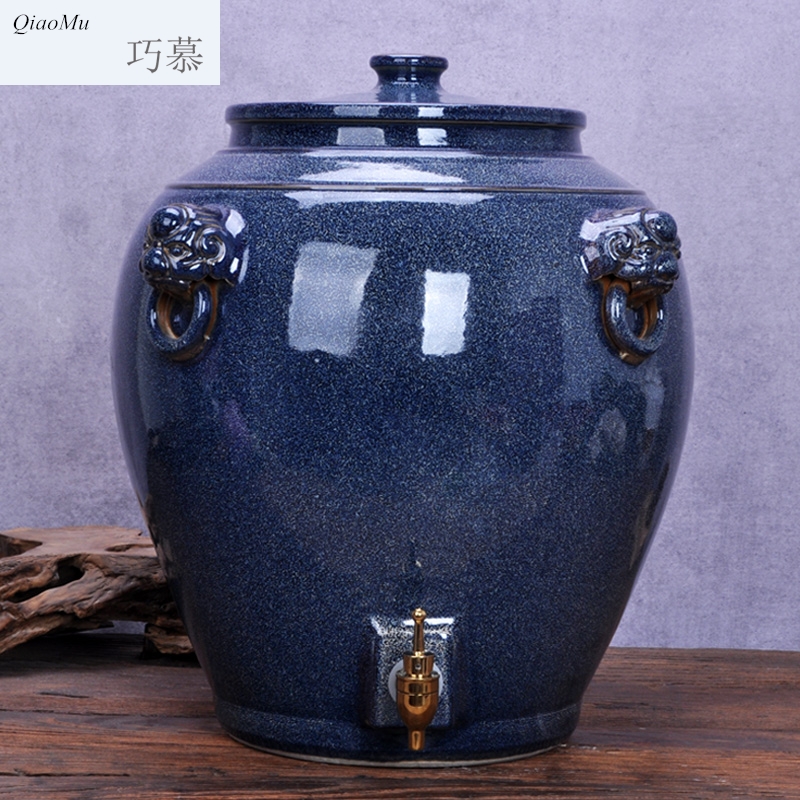 Qiao mu jingdezhen ceramic barrel oil cylinder tank 20 jins 30 jins 50 kg 100 jins water storage tank with tap water