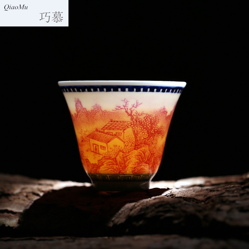 Qiao mu JYD jingdezhen hongyun landscape bell cup blue agate red tea cup sample tea cup in personal time