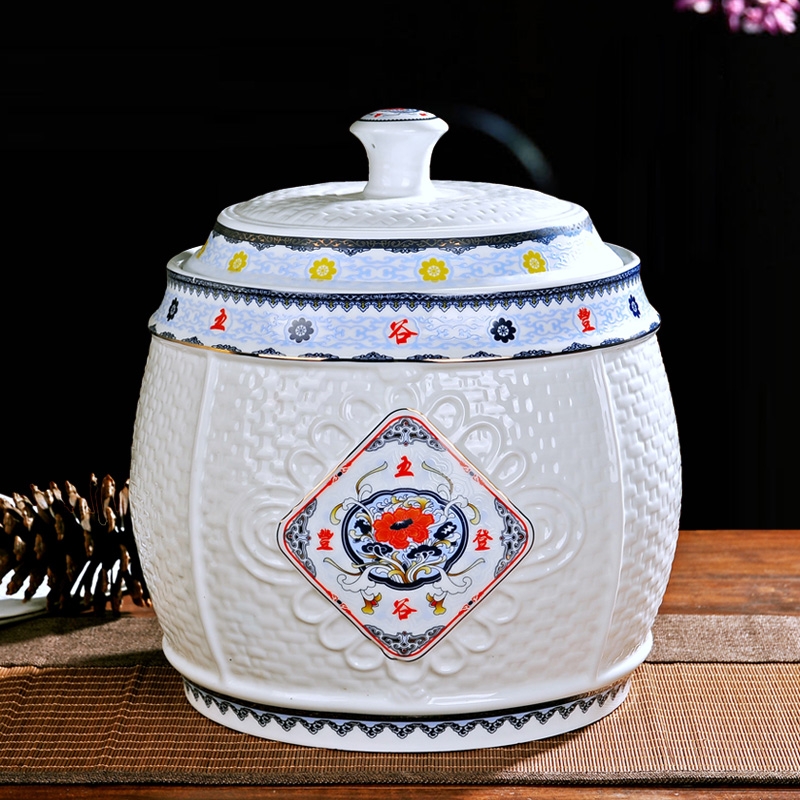 Qiao mu jingdezhen ceramic barrel ricer box with cover sealed jar of oil storage tank 10 kg20 jin 30 jins insect - resistant moistureproof