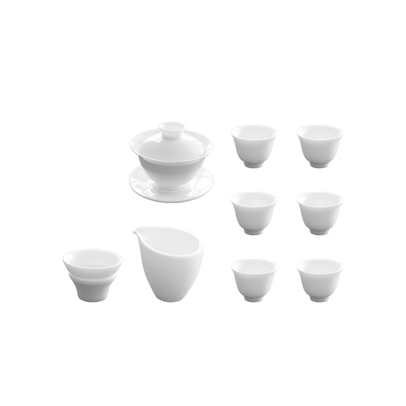 Qiao mu white porcelain kung fu tea set Japanese contracted white tureen the teapot tea cups of a complete set of household gift tea set