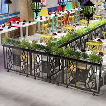 Iron art short partition creative cold drink hot pot restaurant half industrial wind green plant aisle decoration fence wall screen