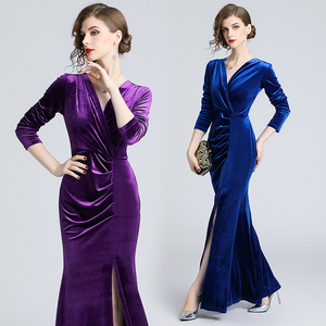 Autumn and Winter Style Elegant Grasp Fold Fork and Drag Dresses 