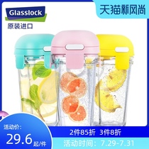 Glasslock Heat-resistant tempered glass water cup portable Korean version of the cute female fall-proof thickened cup with a lid