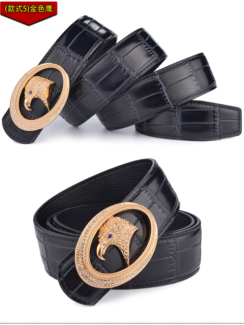 新款鹰头皮带史蒂芬克莱因镶钻男士真牛皮腰带时尚潮休闲青年裤带