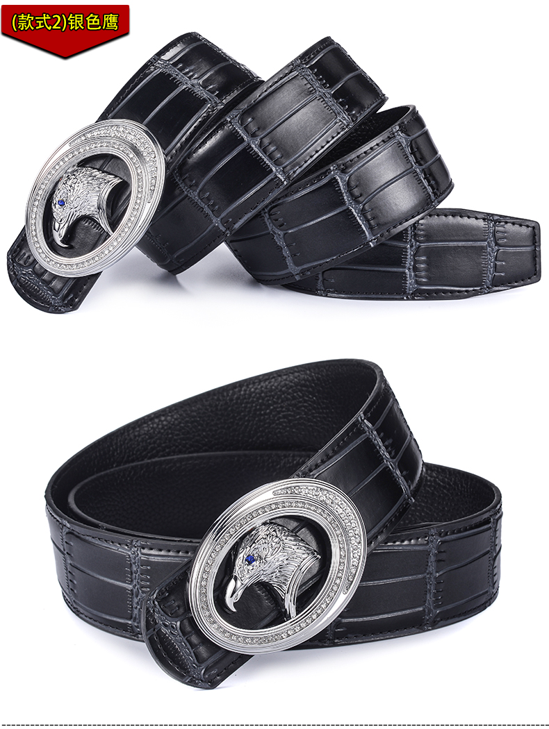 新款鹰头皮带史蒂芬克莱因镶钻男士真牛皮腰带时尚潮休闲青年裤带