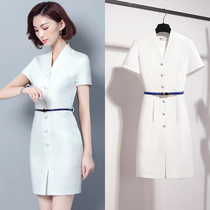 White professional dress female summer 2021 new fashion temperament goddess fan commuting white collar beautician work clothes