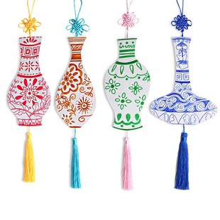 彩画手绘白底填色硬卡纸花瓶创意diy美术材料 幼儿园手工制作模具